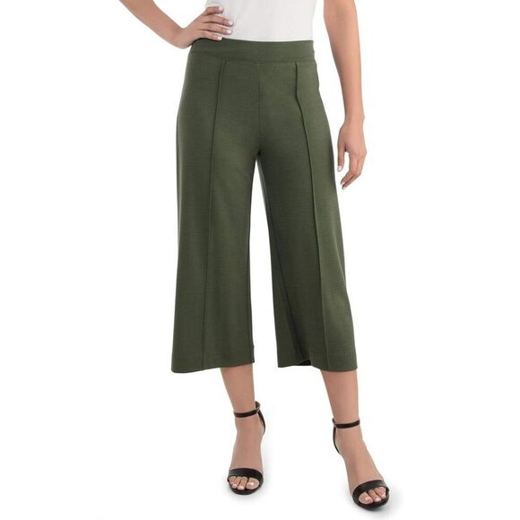 Seek No Further Womens Wide Leg Cropped Ponte Pants High Rise Stretch Green NWT - Picture 1 of 11